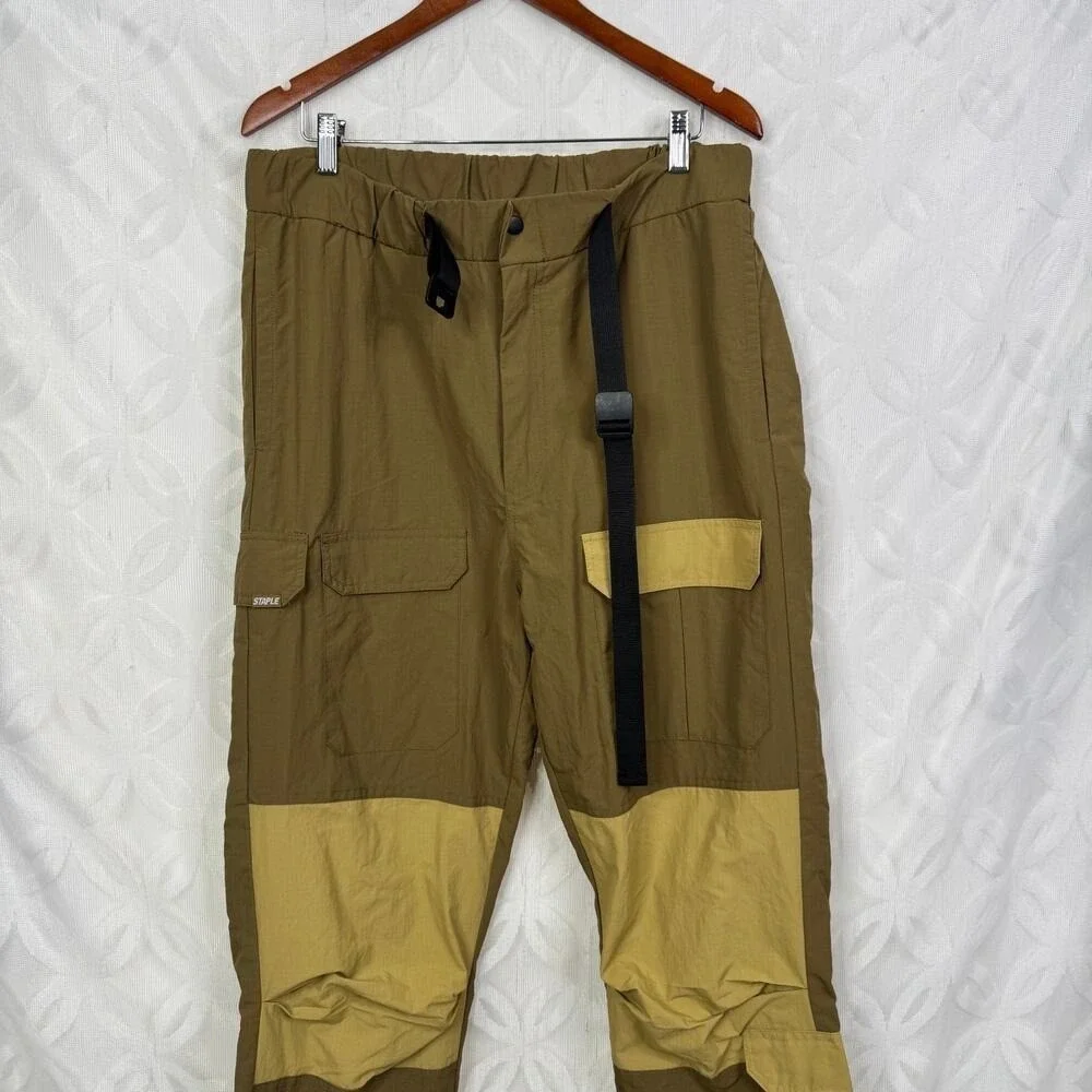 Staple Pigeon Mens Khaki Colorblock Ripstop Cargo Pants XL NWT Streetwear Belted